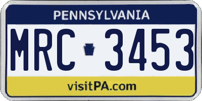 PA license plate MRC3453