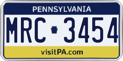 PA license plate MRC3454