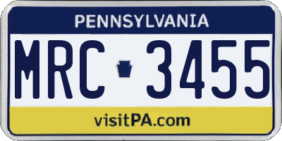PA license plate MRC3455