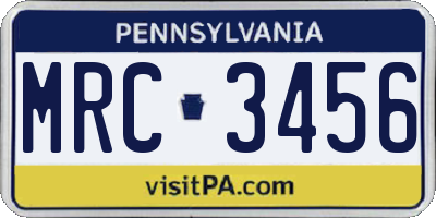 PA license plate MRC3456