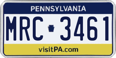 PA license plate MRC3461