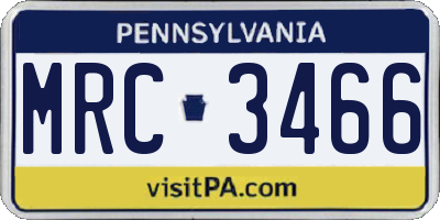 PA license plate MRC3466