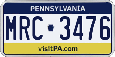 PA license plate MRC3476
