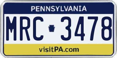 PA license plate MRC3478