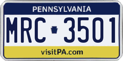 PA license plate MRC3501