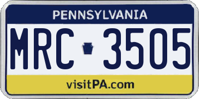 PA license plate MRC3505