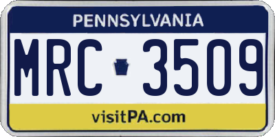 PA license plate MRC3509