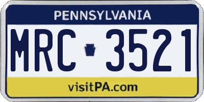 PA license plate MRC3521
