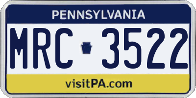 PA license plate MRC3522