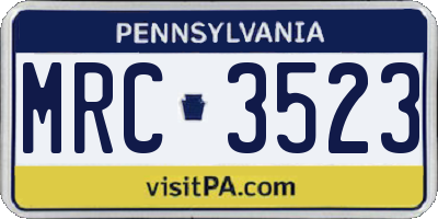 PA license plate MRC3523