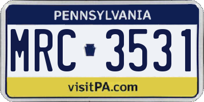 PA license plate MRC3531
