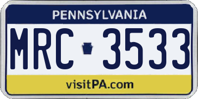 PA license plate MRC3533