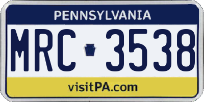 PA license plate MRC3538