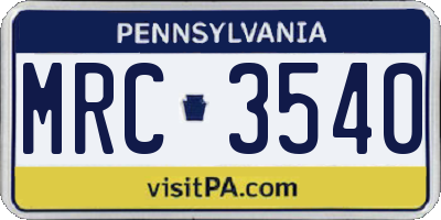 PA license plate MRC3540