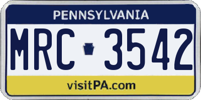PA license plate MRC3542