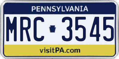 PA license plate MRC3545