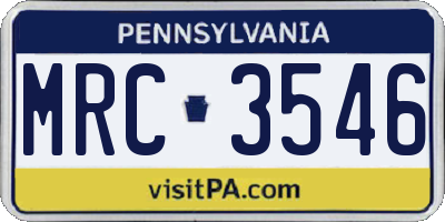 PA license plate MRC3546