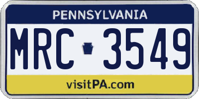 PA license plate MRC3549