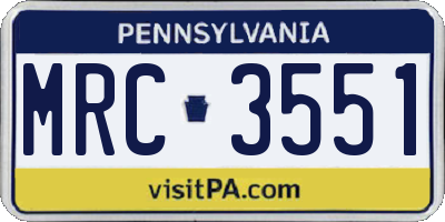 PA license plate MRC3551