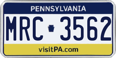 PA license plate MRC3562