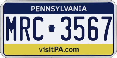 PA license plate MRC3567
