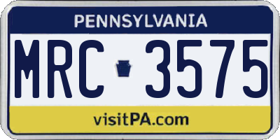 PA license plate MRC3575