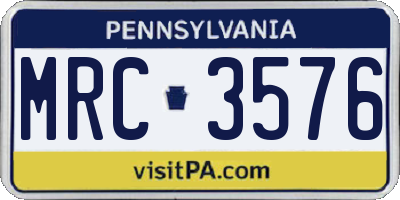 PA license plate MRC3576