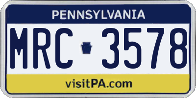 PA license plate MRC3578