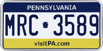 PA license plate MRC3589