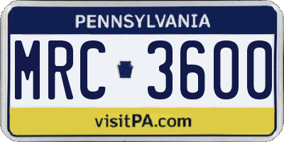 PA license plate MRC3600