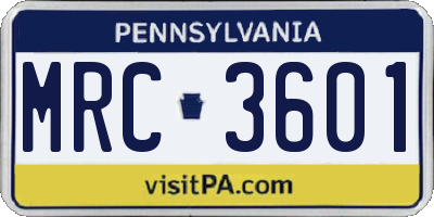 PA license plate MRC3601