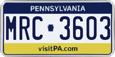 PA license plate MRC3603