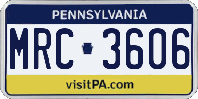 PA license plate MRC3606