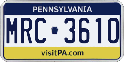 PA license plate MRC3610