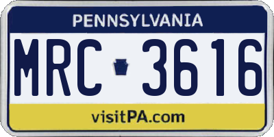 PA license plate MRC3616