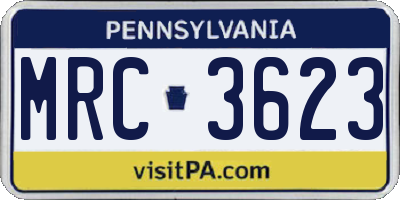 PA license plate MRC3623