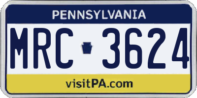PA license plate MRC3624