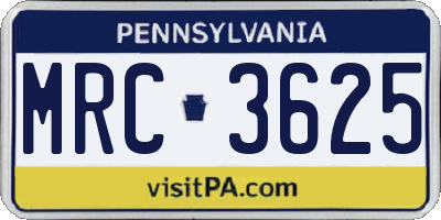 PA license plate MRC3625