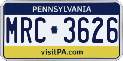 PA license plate MRC3626