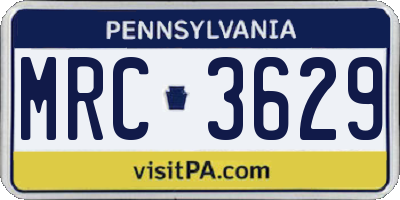 PA license plate MRC3629