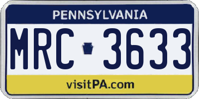 PA license plate MRC3633