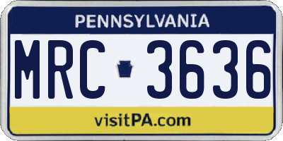 PA license plate MRC3636