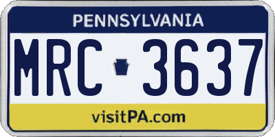 PA license plate MRC3637