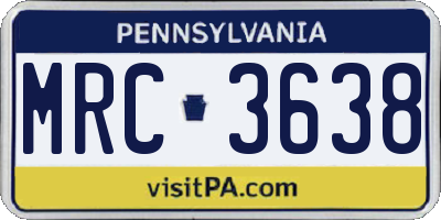 PA license plate MRC3638