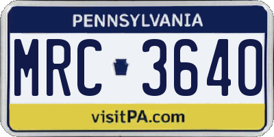 PA license plate MRC3640