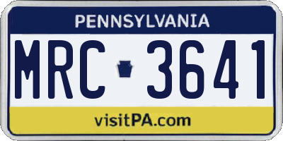 PA license plate MRC3641