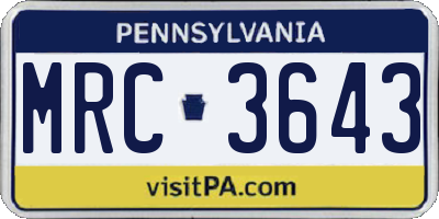 PA license plate MRC3643