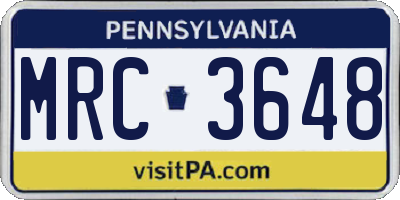 PA license plate MRC3648