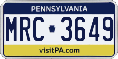 PA license plate MRC3649