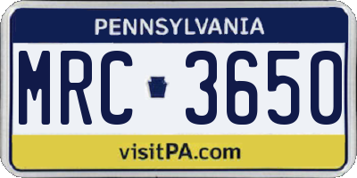 PA license plate MRC3650